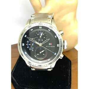 Tommy Hilfiger Men's Watch 1791805 Quartz Black Dial Silver Stainless Steel 46mm